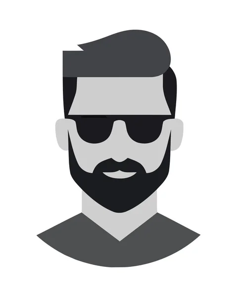 Moderne Mann Avatar Mit Stilvollem Bart Und Brille Ikone Isoliert — Stockvektor