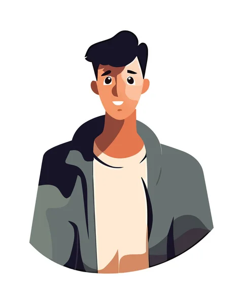 Smiling Young Man Jacket Icon Isolated — Stock Vector