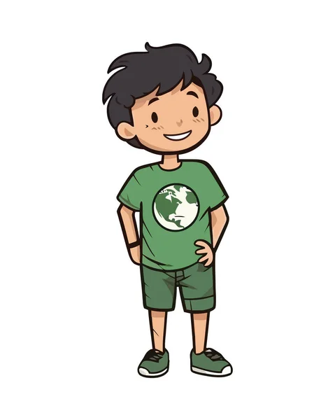 笑可爱的男孩穿绿色衣服图标孤立 — 图库矢量图片