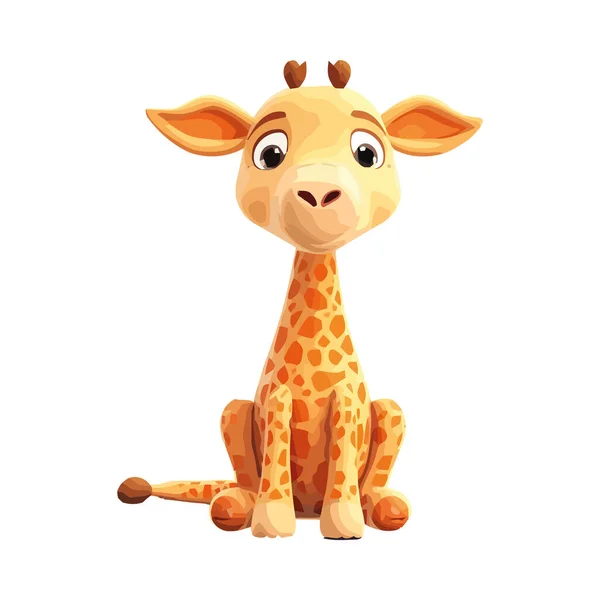 Roztomilý Žirafa Maskot Sedí Trávě Usměvavý Ikona Izolované — Stockový vektor