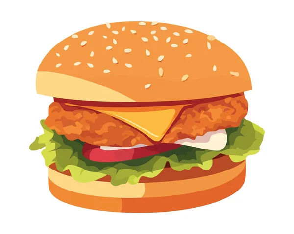 Cheeseburger Mit Gegrilltem Fleisch Und Gemüse — Stockvektor