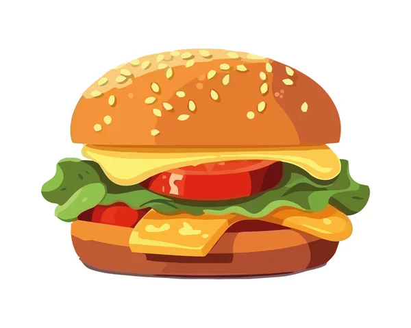 Repas Cheeseburger Grillé Avec Frites Icône Salade Isolé — Image vectorielle