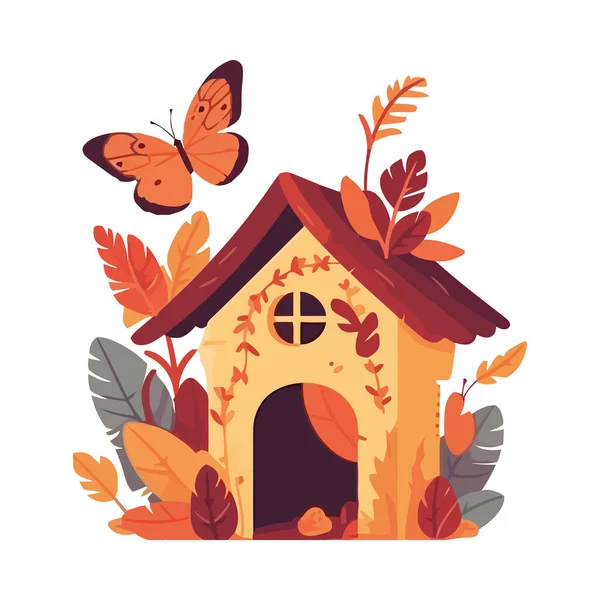 Cute Animal Flying Autumn Forest Landscape Icon Isolated — Stock Vector