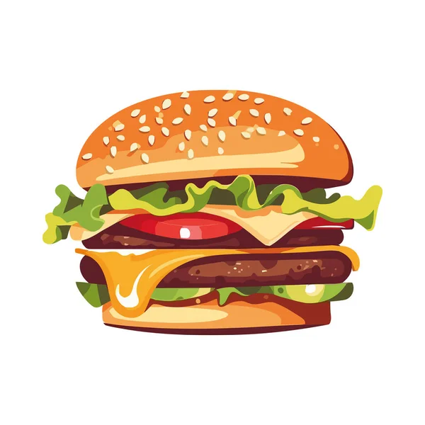 Grillowany Burger Wołowy Serem Ikoną Pomidora Izolowany — Wektor stockowy