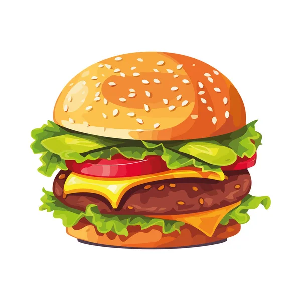Grilované Cheeseburger Jídlo Ikonou Čerstvé Zeleniny Izolované — Stockový vektor