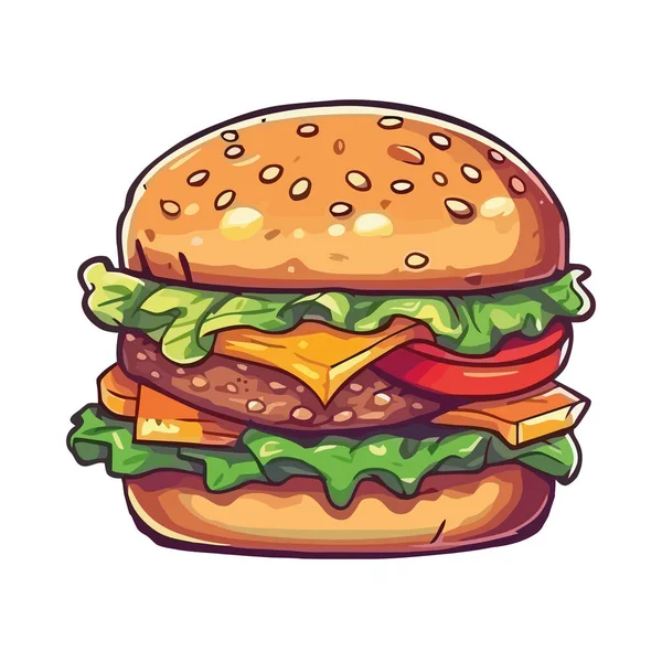 Cheeseburger Gourmet Com Ícone Carne Legumes Grelhados Isolado — Vetor de Stock