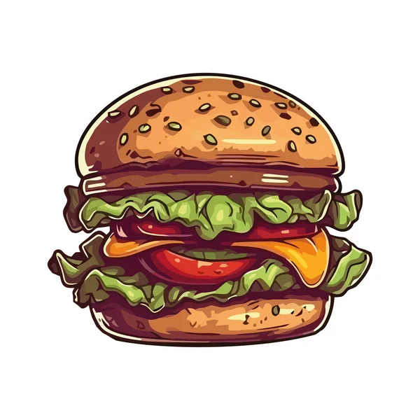 Grillowany Burger Bułce Sezamowej Ikoną Sera Izolowany — Wektor stockowy