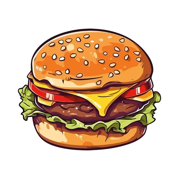 芝麻面包图标烤牛肉汉堡分离 — 图库矢量图片