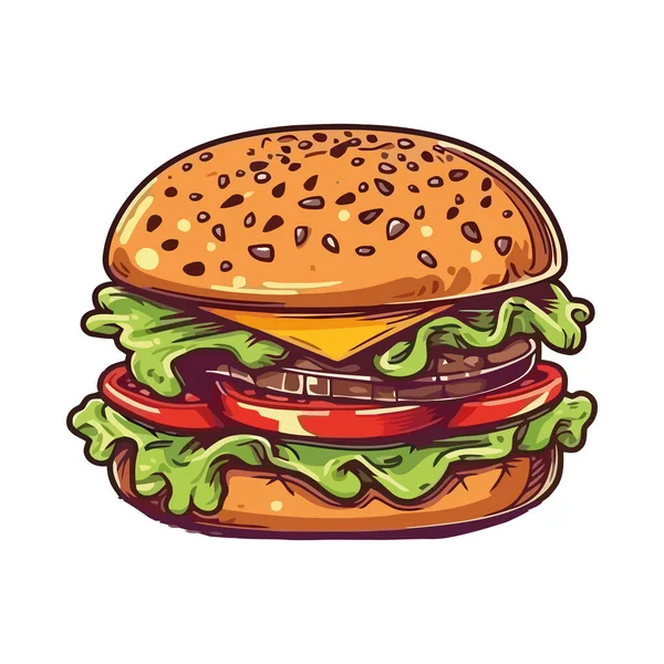 Gegrillter Burger Auf Sesambrötchen Mit Käse Symbol — Stockvektor