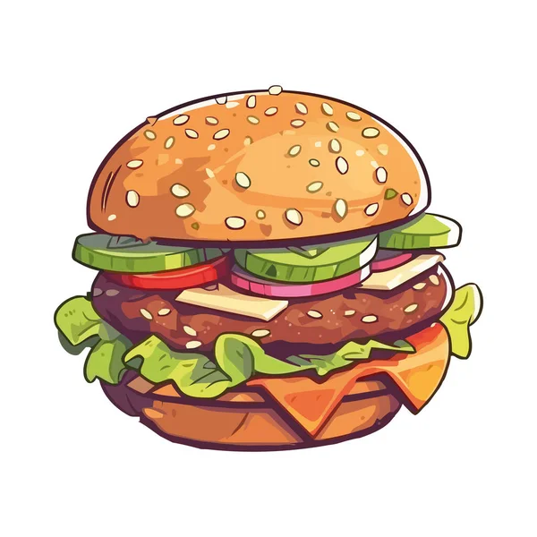 Grillezett Marhahús Burger Szezámmagliszt Ikon Izolált — Stock Vector