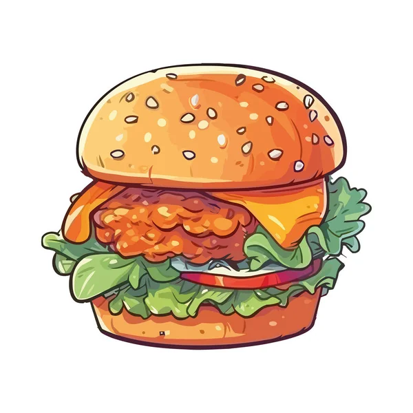 Ψητό Cheeseburger Γεύμα Φρέσκα Λαχανικά Σαλάτα Εικονίδιο Απομονωμένο — Διανυσματικό Αρχείο