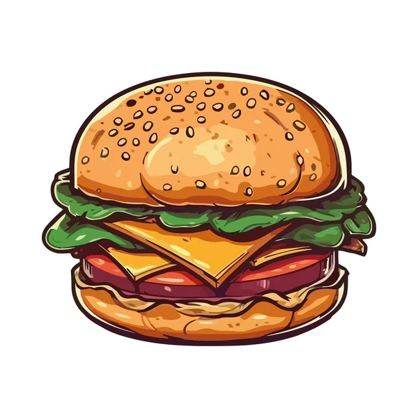 Gegrilde Hamburger Sesambroodje Met Kaas Icoon Geïsoleerd — Stockvector