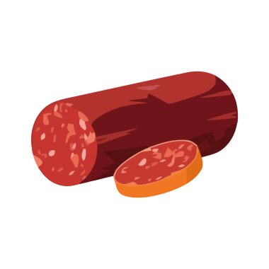 Gurme domuz salamı, tütsülenmiş ve dilimlenmiş ince ikon izole edilmiş.