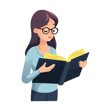 Kütüphanede kitap okuyan, edebiyat ikonu okuyan bir kadın izole edilmiş.