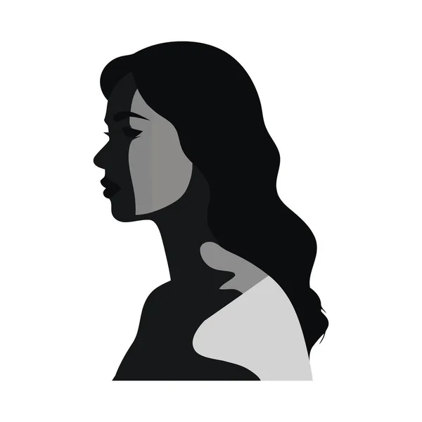 Jonge Vrouw Profiel Silhouet Vector Illustratie Ontwerp Icoon Geïsoleerd — Stockvector