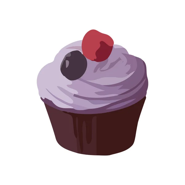 Ilustración Cupcake Dibujado Mano Con Icono Hielo Chocolate Aislado — Vector de stock