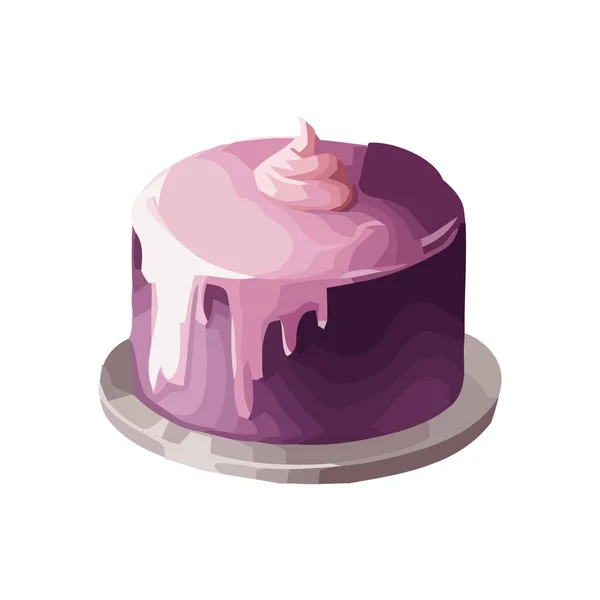 自制蛋糕与巧克力糖霜和草莓图标隔离 — 图库矢量图片