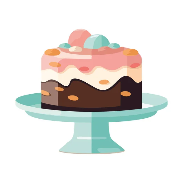 Γλυκό Κέικ Γκουρμέ Σοκολάτα Και Εικονίδιο Φρούτων Απομονωμένο — Διανυσματικό Αρχείο