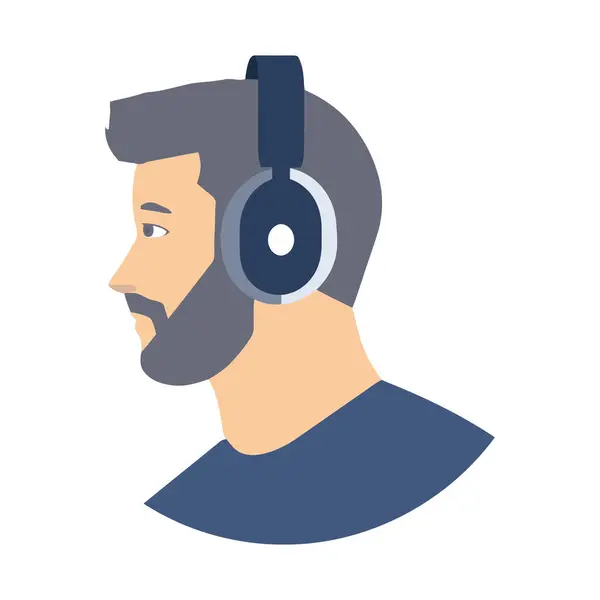Empresário Sorridente Ouvindo Música Com Fone Ouvido Ícone Isolado — Vetor de Stock