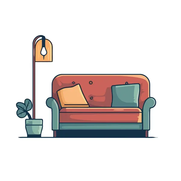Comfortable Modern Living Room Stylish Decor Icon Isolated — Stock Vector