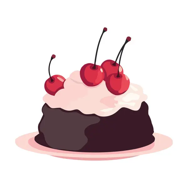 Delicious Dessert Sweet Cake Fresh Strawberries Icon Isolated — Stock Vector