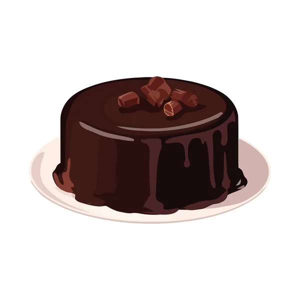 Изысканный Шоколадный Торт Тарелке Сладкий Вкусный Икона Изолированы — стоковый вектор