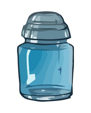 Cam kavanozdaki mavi sıvının vektör çizimi izole edildi