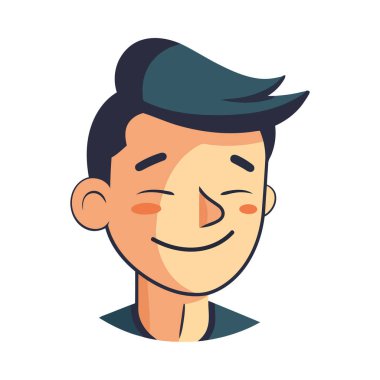 Neşeli çizgi film çocuğu izole edilmiş, eğlenceli bir portre ikonunda gülüyor.