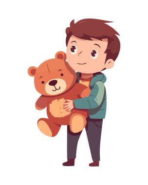 Baba ve oğul, izole edilmiş oyuncak ayı ikonu ile kucaklaşıyor.