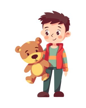 Küçük oyuncak hayvanlarla oynayan sevimli çizgi film çocukları izole edilmiş.