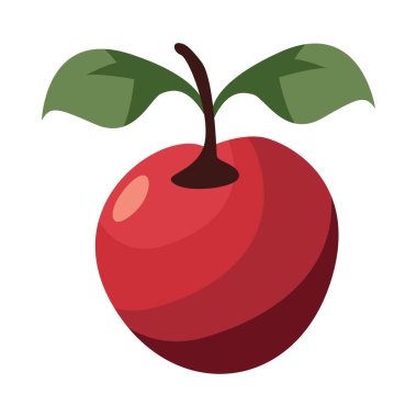 Yaprak üzerinde olgun elma, sağlıklı yeme ikonunun sembolü izole edilmiş.
