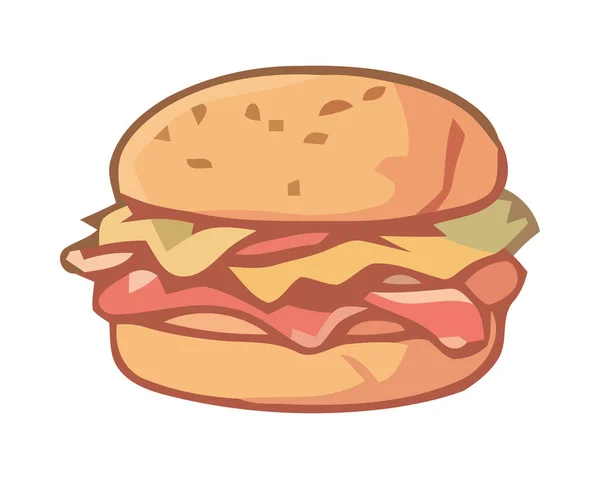 Grillezett Hús Burger Sajttal Paradicsom Ikon Izolált — Stock Vector