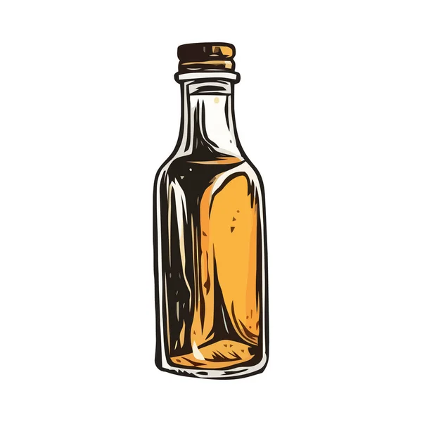 Ilustrasi Botol Wiski Gambar Tangan Pada Ikon Latar Belakang Kuning - Stok Vektor