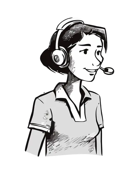 Lächelnde Frau Hört Mit Kopfhörer Ikone — Stockvektor