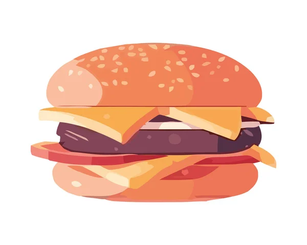 Grilled Beef Burger Meel Met Kaas Friet Pictogram Geïsoleerd — Stockvector