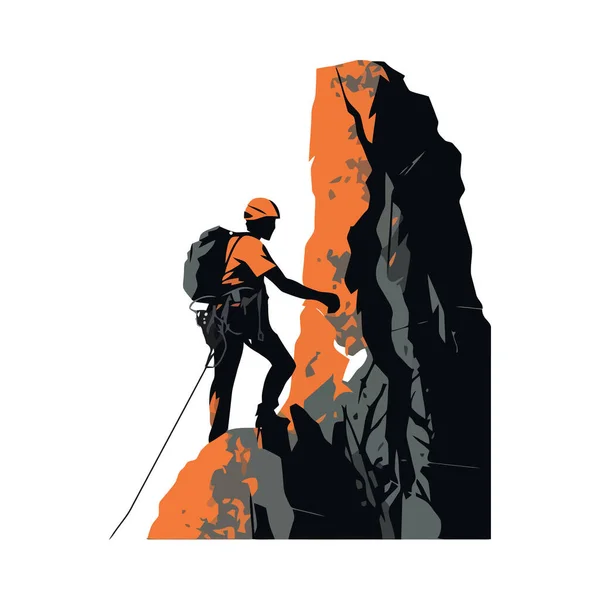 Homme Escalade Sommet Montagne Conquérir Nature Détermination Icône Isolé — Image vectorielle