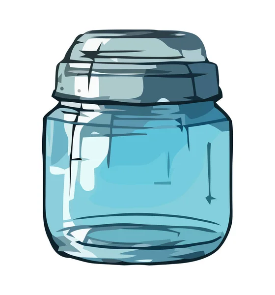 Botella Vidrio Transparente Con Icono Bebida Azul Aislado — Vector de stock
