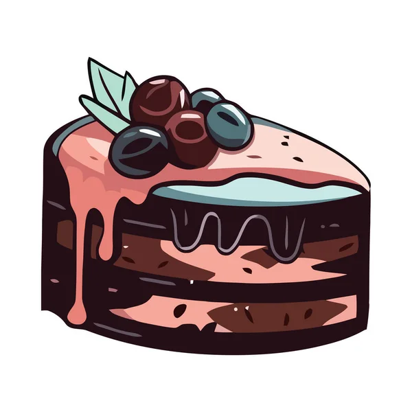 Γλυκό Πίτα Σοκολάτα Και Φράουλα Icon Απομονώνονται — Διανυσματικό Αρχείο