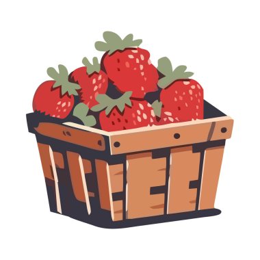Sulu çilek sepeti, olgun ve taze meyve ikonu izole edilmiş.