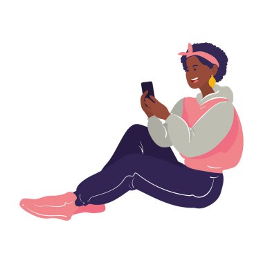 Telefon vektöründeki Afro-Amerikalı kadın izole edildi.