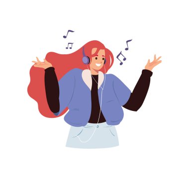 Kadın müzik dinleyen tasarım vektörü izole