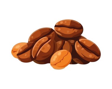 Organik arkaplan ikonu üzerindeki taze kahve çekirdeği çizimi izole edildi
