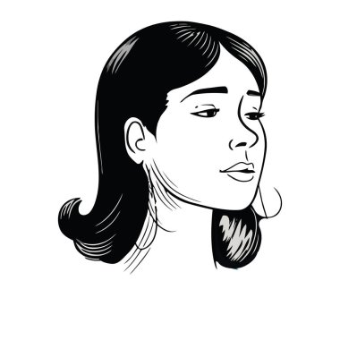 Güzel saç stilleri ve göz alıcı ikonu olan gülümseyen genç kadın izole edilmiş.