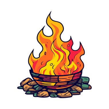 Parlayan kamp ateşi, yanan odun, yanan alev ikonu izole edilmiş.