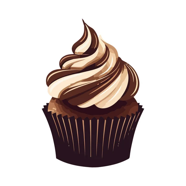 Manis Cupcake Dengan Icing Coklat Dan Ikon Taburan Terisolasi - Stok Vektor