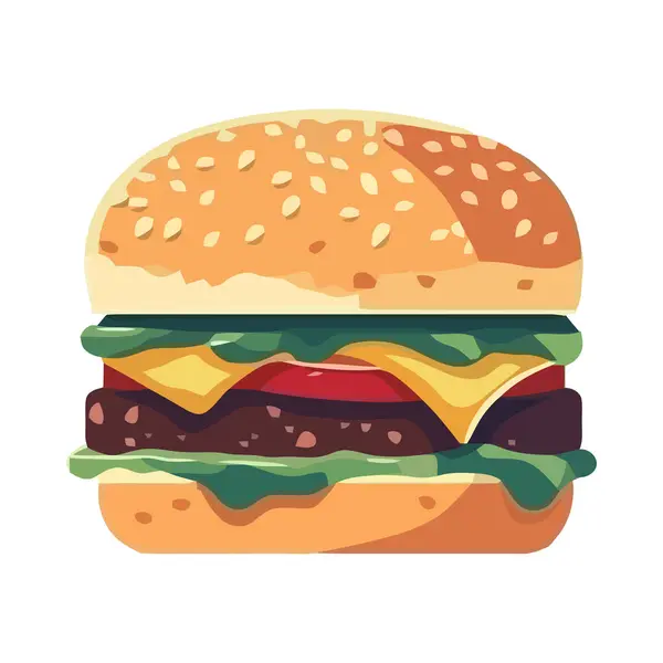 Grilled Beef Burger Met Cheddar Kaas Icoon Geïsoleerd — Stockvector