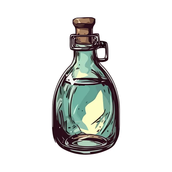Прозора Скляна Пляшка Свіжою Значком Винної Етикетки Ізольована — стоковий вектор