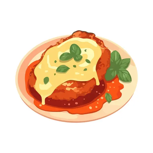単離された調理された肉アイコンが付いている皿のグルメの食事 — ストックベクタ