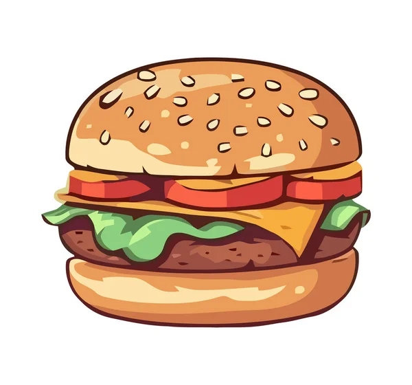 Izgara Çizburger Yemeği Taze Domates Ikonu — Stok Vektör