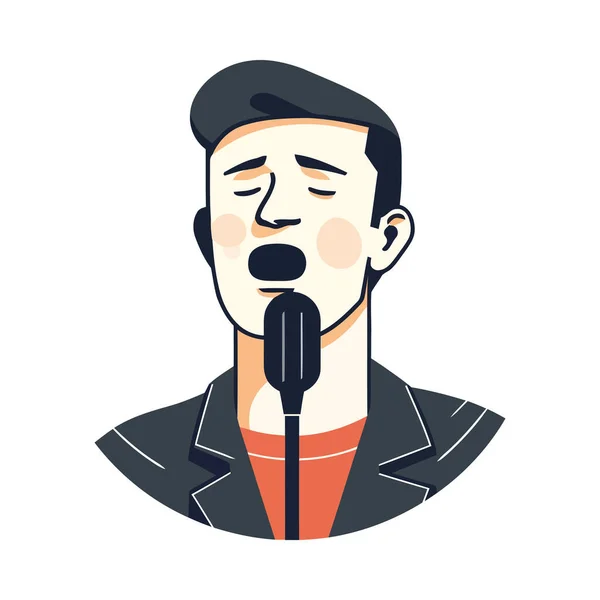 Ein Fröhlicher Musiker Singt Mit Mikrofon Ikone — Stockvektor